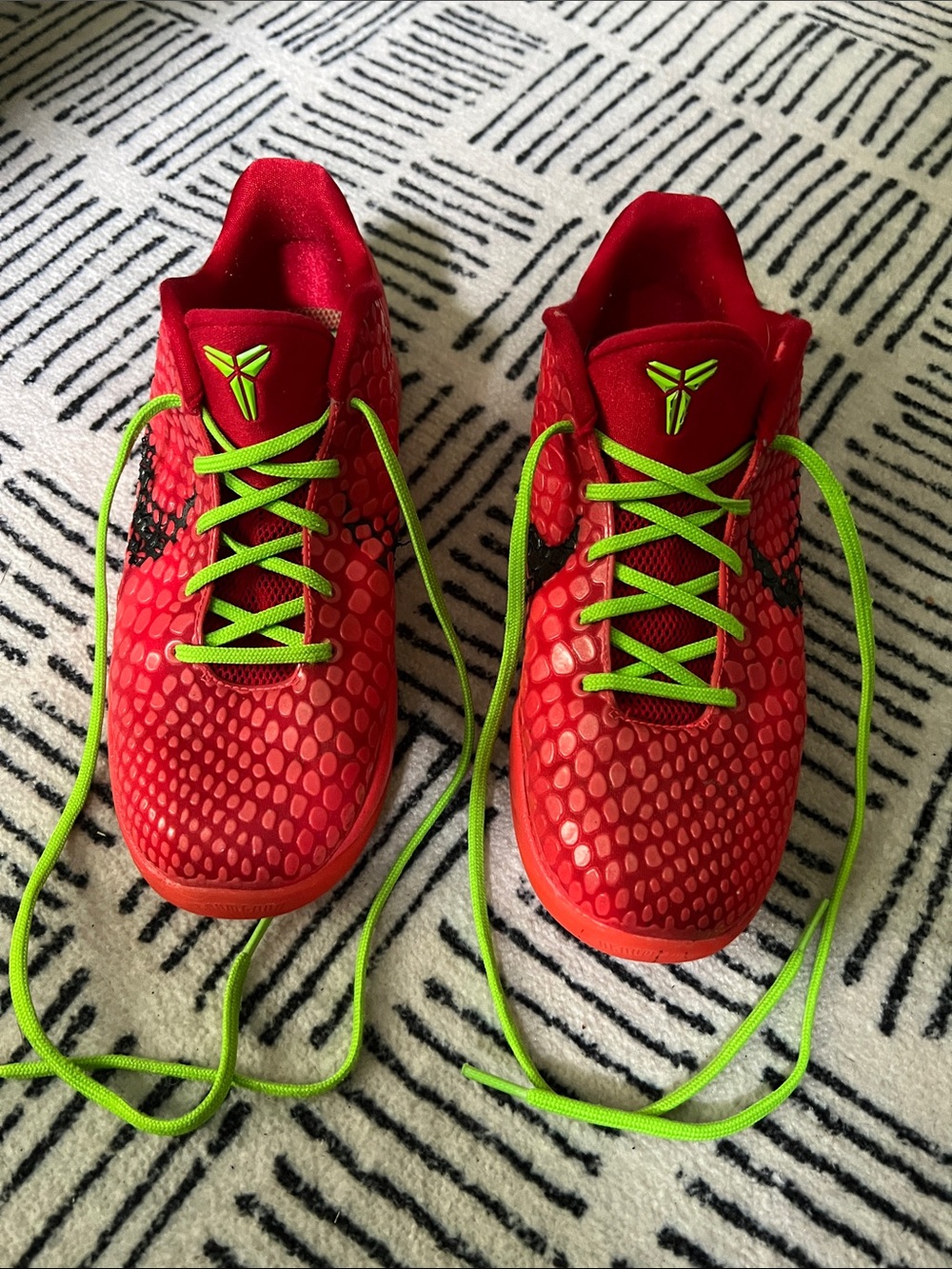 Nike Kids Red Sneakers with Neon Green Laces